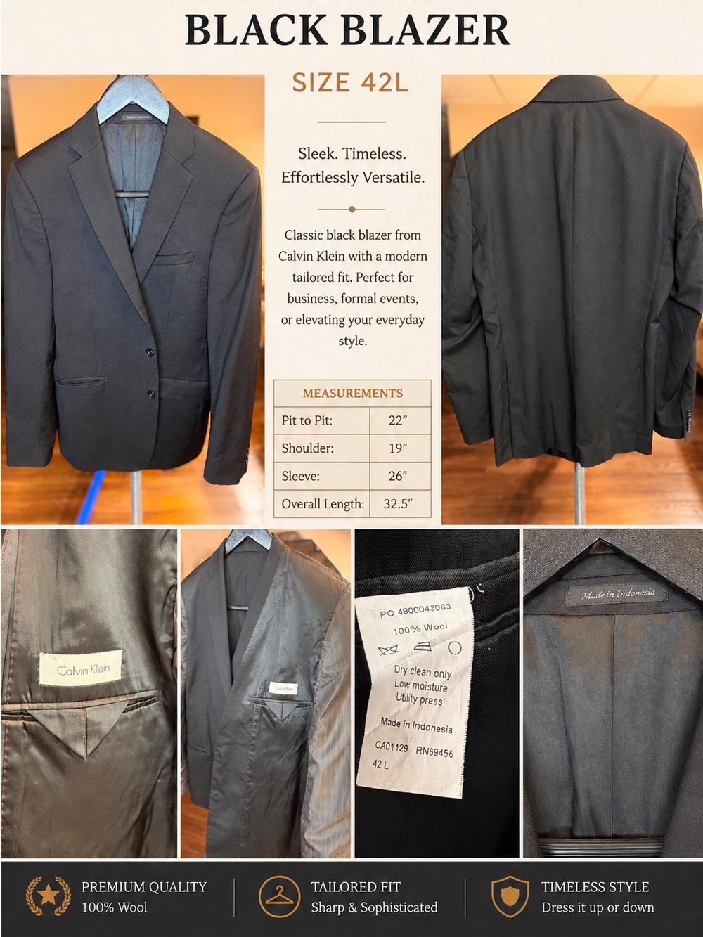 Calvin Klein Black Men's Tailored Blazer